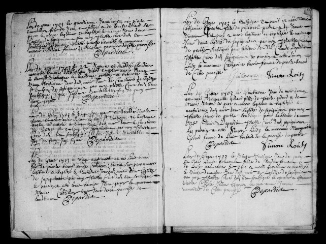 Sapignicourt. Baptêmes, mariages, sépultures 1703-1712