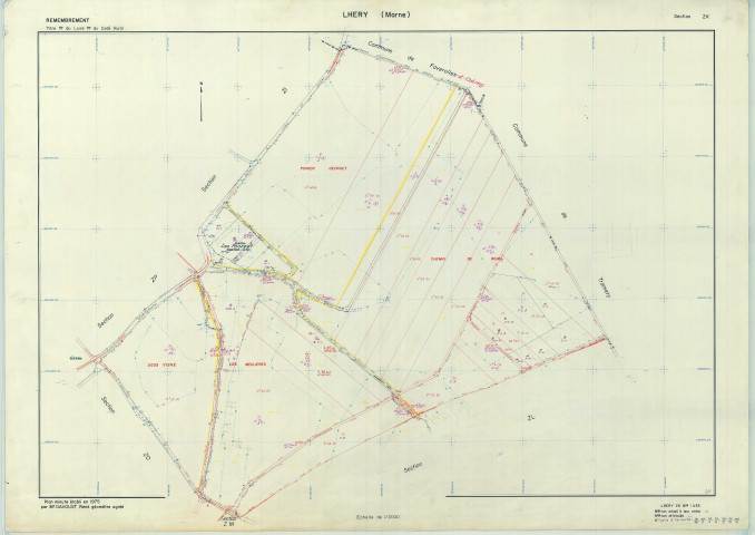 Lhéry (51321). Section ZK échelle 1/2000, plan remembré pour 1978, plan régulier (papier armé).