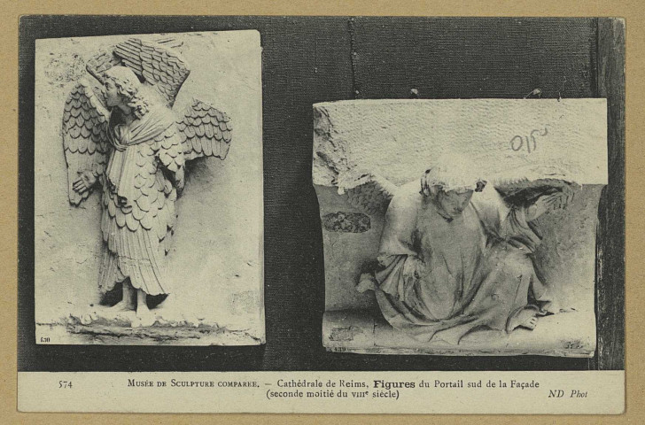 REIMS. 574. Musée de Sculpture comparée. Cathédrale de Reims, figures du Portail sud de la façade (seconde moitié du VIIIe siècle) / N.D., phot.
