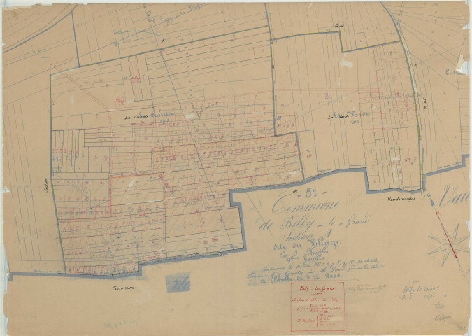 Billy-le-Grand (51061). Section A3 échelle 1/1000, plan mis à jour pour 1933, plan non régulier (papier)
