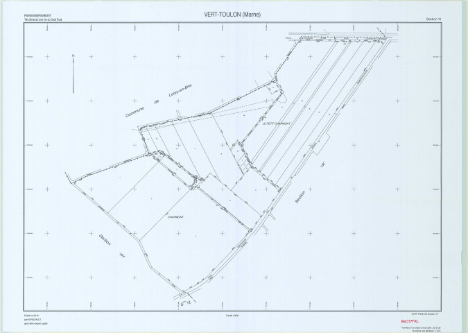 Vert-Toulon (51611). Section YI échelle 1/2000, plan remembré pour 2010 (rectification), plan régulier (papier)