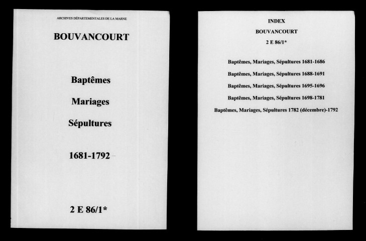 Bouvancourt. Baptêmes, mariages, sépultures 1681-1792