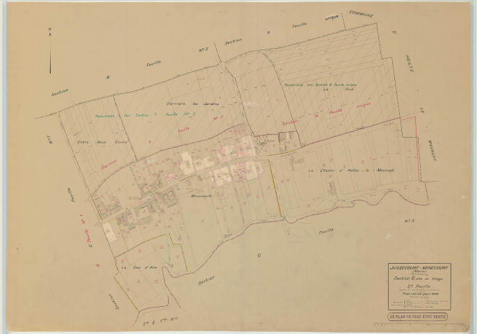 Jussecourt-Minecourt (51311). Section G2 échelle 1/1250, plan mis à jour pour 1940, plan non régulier (papier)