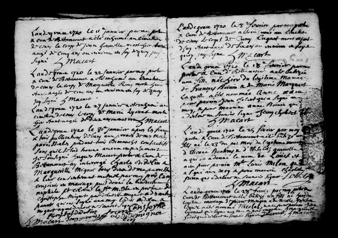 Bettancourt-la-Longue. Baptêmes, mariages, sépultures 1720-1746