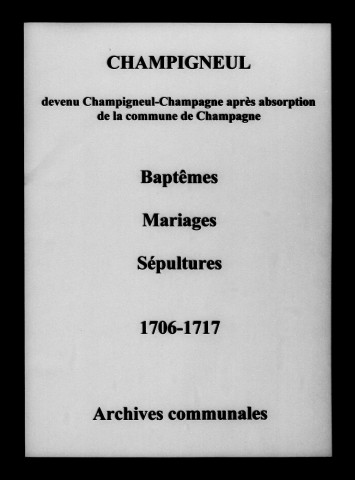 Champigneul. Baptêmes, mariages, sépultures 1706-1717