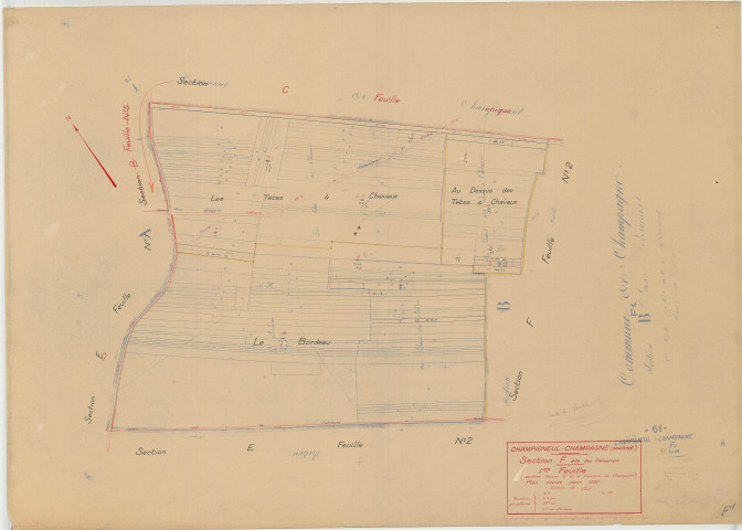 Champigneul-Champagne (51117). Section F1 échelle 1/2500, plan mis à jour pour 1937, plan non régulier (papier)