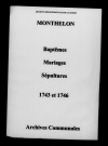 Monthelon. Baptêmes, mariages, sépultures 1743-1746