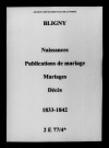 Bligny. Naissances, publications de mariage, mariages, décès 1833-1842
