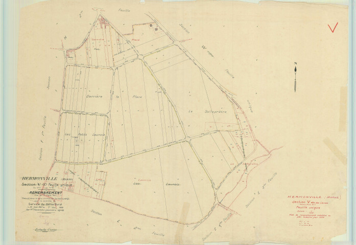 Hermonville (51291). Section V échelle 1/1250, plan remembré pour 1953, plan régulier (papier).