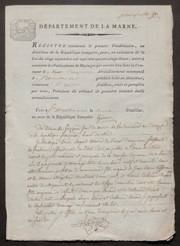 Vieil-Dampierre (Le). Publications de mariage an XII-1927