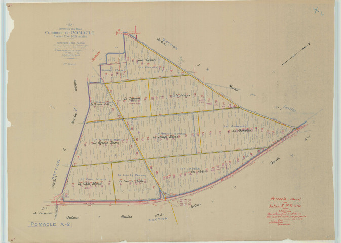 Pomacle (51439). Section X2 échelle 1/2500, plan mis à jour pour 1950, plan non régulier (papier).