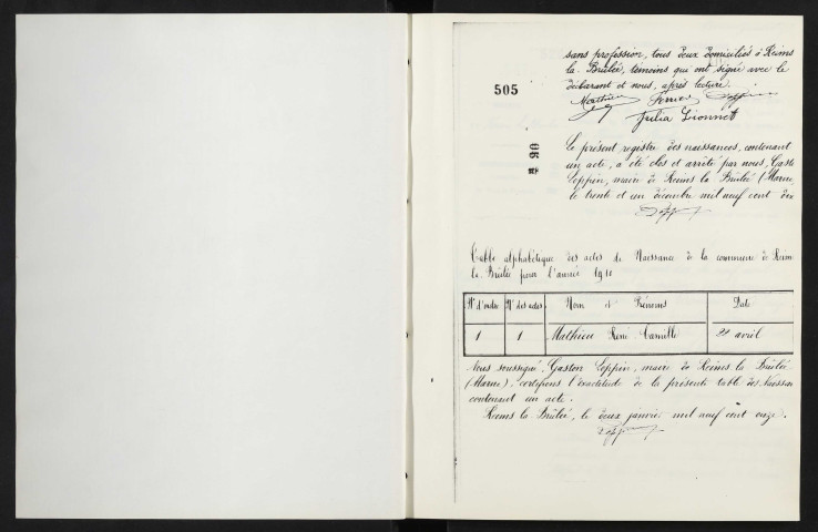 Reims-la-Brûlée. Naissances, mariages, décès 1910-1919 (reconstitutions)