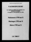 Vaudesincourt. Naissances, mariages, décès 1793-an X