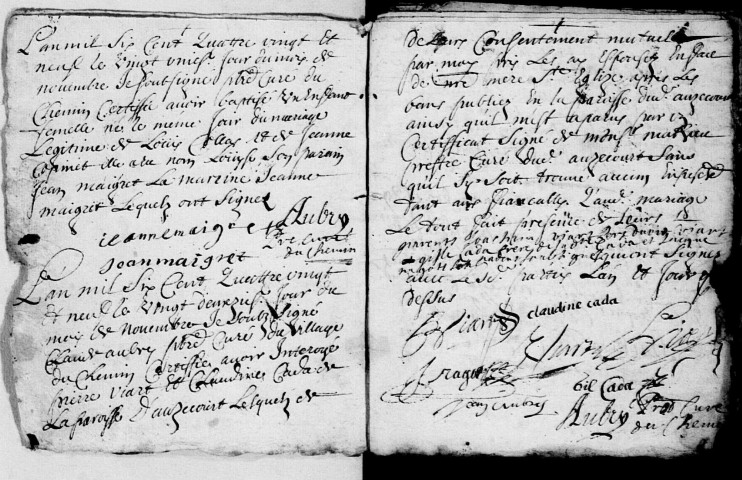 Chemin (Le). Baptêmes, mariages, sépultures 1689-1690