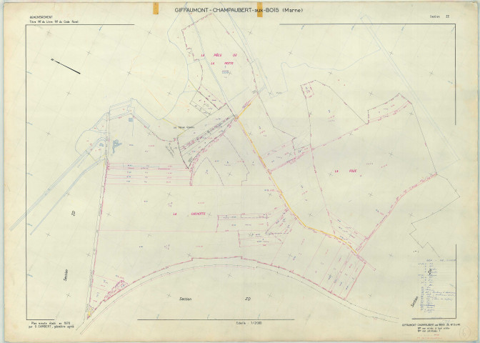 Giffaumont-Champaubert (51269). Section 269 ZE échelle 1/2000, plan remembré pour 1970, plan régulier (papier armé)