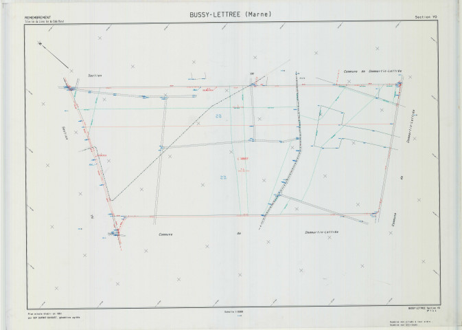 Bussy-Lettrée (51099). Section YO échelle 1/2000, plan remembré pour 1991, plan régulier (calque)