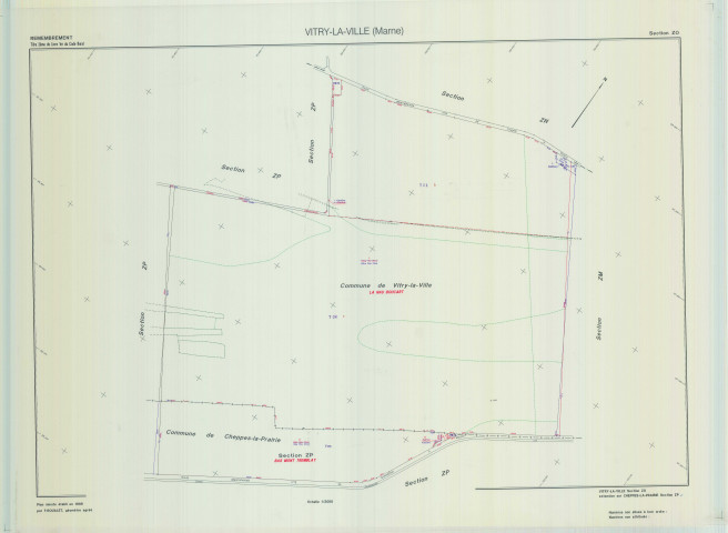 Vitry-la-Ville (51648). Section ZO échelle 1/2000, plan remembré pour 1999 (extension sur Cheppes-la-Prairie section ZP), plan régulier (calque)