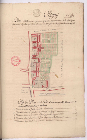 Plan détaillé de la seigneurie foncière appartenant à la fabrique de Sainte Agathe de Villers-Allerand au village de Chigny en la Montagne (1786), Villain