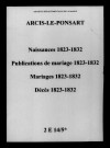 Arcis-le-Ponsart. Naissances, publications de mariage, mariages, décès 1823-1832
