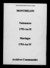 Monthelon. Naissances, mariages 1793-an IV