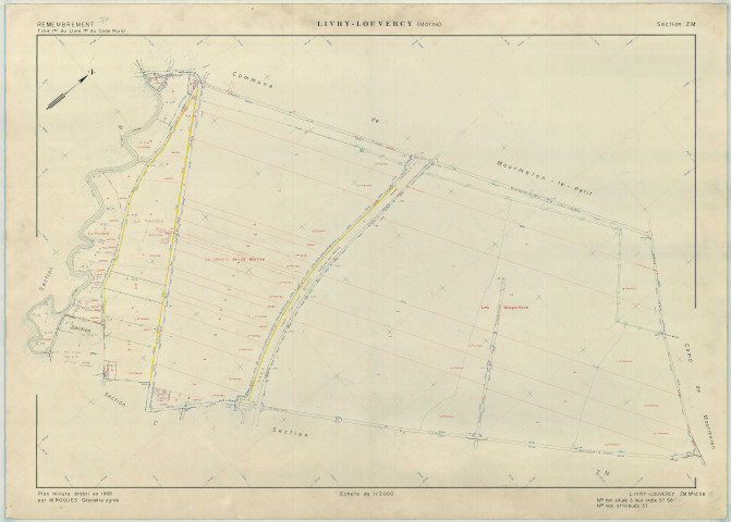 Livry-Louvercy (51326). Section ZM échelle 1/2000, plan remembré pour 1968, plan régulier (papier armé)