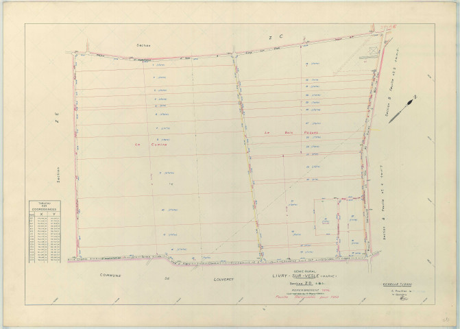Livry-Louvercy (51326). Section ZD échelle 1/2000, plan renouvelé pour 1960, plan régulier (papier armé)