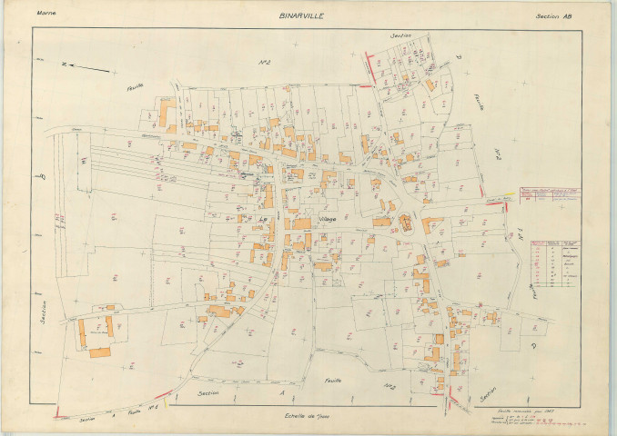 Binarville (51062). Section AB échelle 1/1000, plan renouvelé pour 1967, plan régulier (papier armé)