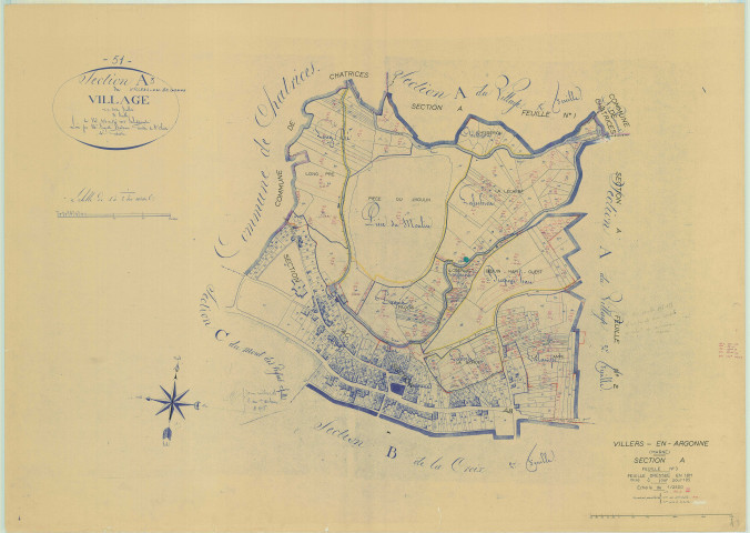 Villers-en-Argonne (51632). Section A3 échelle 1/2500, plan mis à jour pour 1960, plan non régulier (papier)