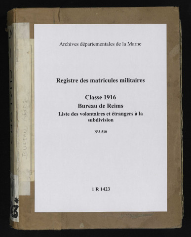 Liste matricule des volontaires et des étrangers à la subdivision, n°3-510