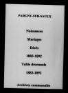 Pargny-sur-Saulx. Naissances, mariages, décès et tables décennales des naissances, mariages, décès 1883-1892