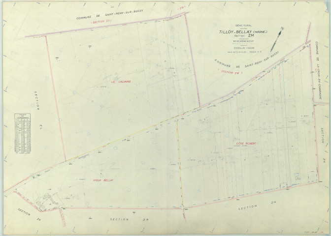 Tilloy-et-Bellay (51572). Section ZM échelle 1/2000, plan remembré pour 1963, plan régulier (papier armé)
