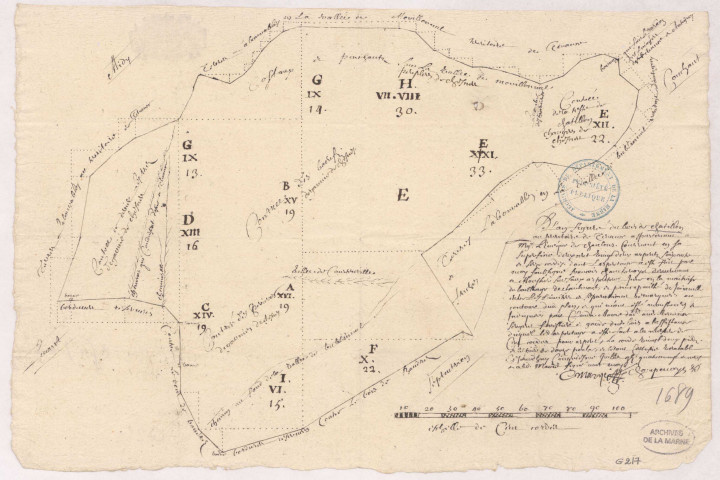 Plan figuré du bois du Chatillon à Thonnance, 5 juillet 1689.