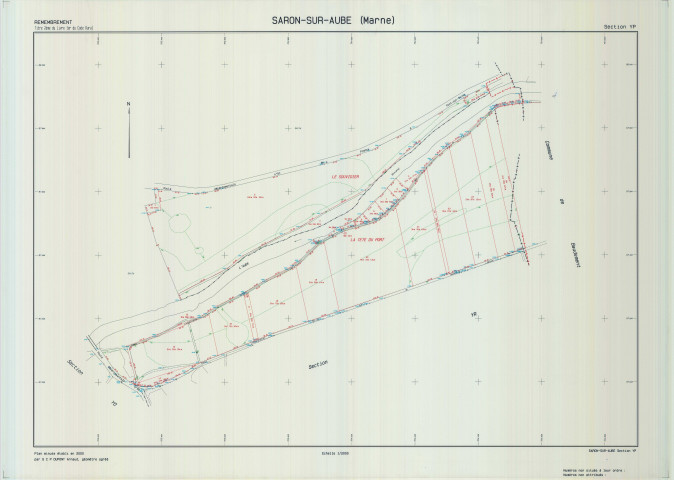 Saron-sur-Aube (51524). Section YP échelle 1/2000, plan remembré pour 01/01/2000, plan régulier de qualité P5 (calque)