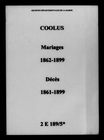 Coolus. Mariages, décès 1861-1899