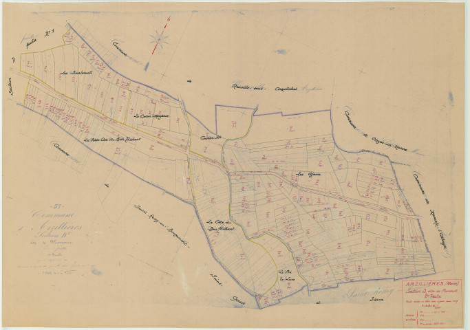 Arzillières-Neuville (51017). Section D2 échelle 1/2000, plan mis à jour pour 1957, plan non régulier (papier)