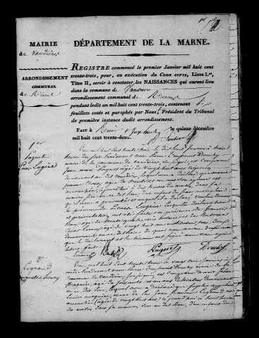 Vandières. Naissances, publications de mariage, mariages, décès 1833-1842