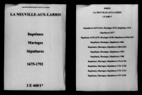 Neuville-aux-Larris (La). Baptêmes, mariages, sépultures 1675-1792