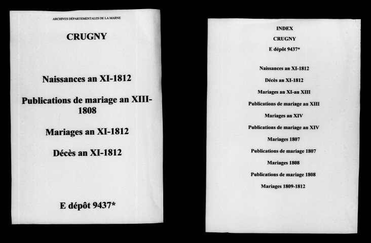 Crugny. Naissances, mariages, décès, publications de mariage an XI-1812