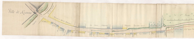 Ville de Sézanne. Plan de la rue Moïenne et du chemin qui y aboutit jusqu'à la rencontre de la grande route de Sézanne à Vitry le François, s.d.