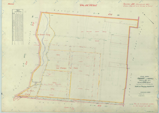 Val-de-Vesle (51571). Section ZR échelle 1/2000, plan remembré pour 1966, plan régulier (papier armé).