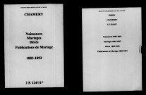 Chamery. Naissances, mariages, décès, publications de mariage 1883-1892