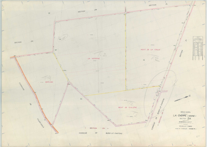 Cheppe (La) (51147). Section ZK échelle 1/2000, plan remembré pour 1968, plan régulier (papier armé)