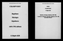 Champvoisy. Baptêmes, mariages, sépultures 1693-1702