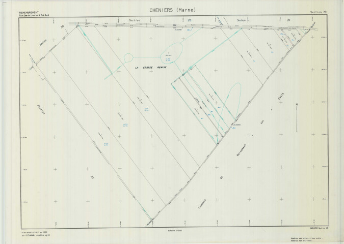 Cheniers (51146). Section ZR échelle 1/2000, plan remembré pour 1905, plan régulier (calque)