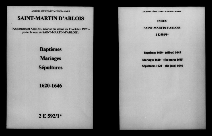 Ablois. Baptêmes, mariages, sépultures 1620-1646