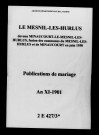 Mesnil-lès-Hurlus (Le). Publications de mariage an XI-1901