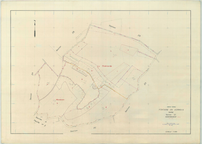 Fontaine-en-Dormois (51255). Section ZC échelle 1/2000, plan remembré pour 1968, plan régulier (papier armé)
