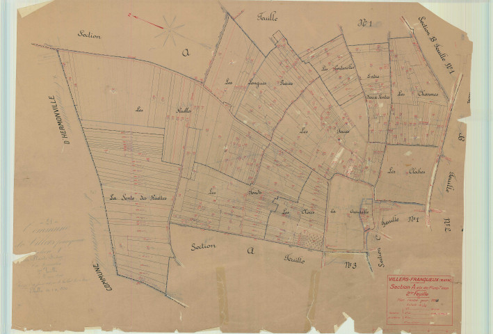 Villers-Franqueux (51633). Section A2 échelle 1/1250, plan mis à jour pour 1934, plan non régulier (papier).