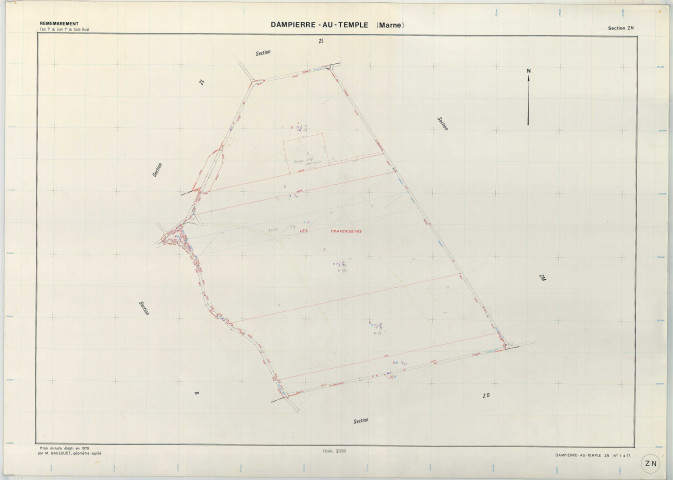 Dampierre-au-Temple (51205). Section ZN échelle 1/2000, plan remembré pour 1979, plan régulier (papier armé)