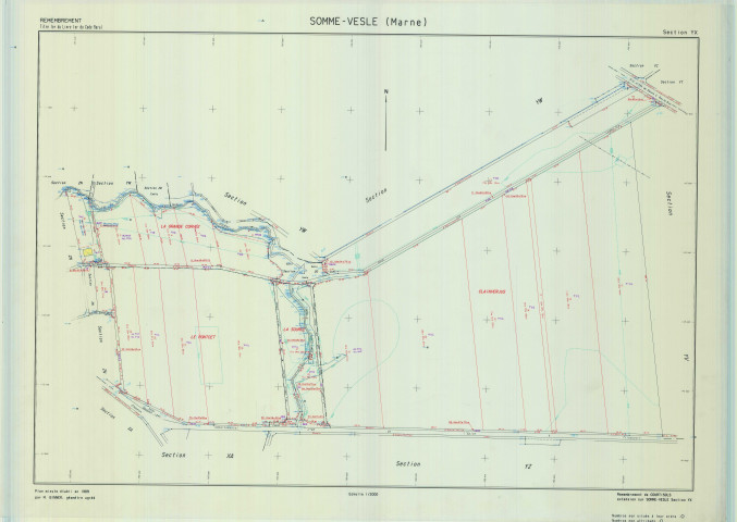 Somme-Vesle (51548). Section YX échelle 1/2000, plan remembré pour 1989, plan régulier (calque)